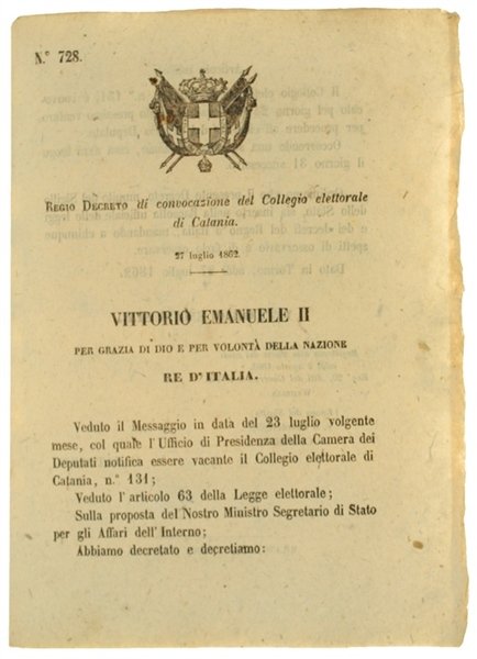 REGIO DECRETO 27 Luglio 1862: Convocazione del Collegio elettorale di …