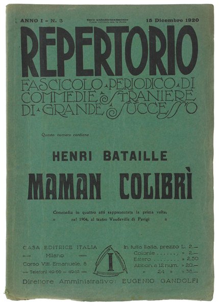 MAMAN COLIBRI'. REPERTORIO. Anno I - N. 3. 15 Dicembre …