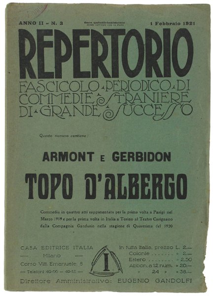 TOPO D'ALBERGO. REPERTORIO, Anno II - N. 3. 1 Febbraio …