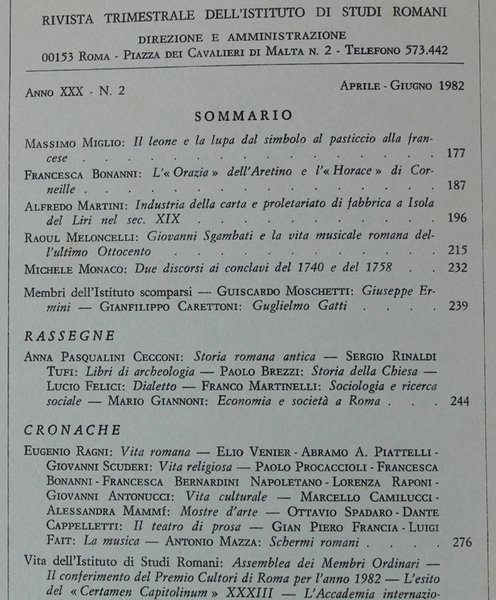 STUDI ROMANI. Rivista trimestrale. Anno 1982 - N. 2.