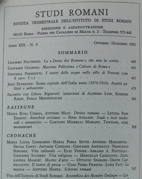 STUDI ROMANI. Rivista trimestrale. Anno 1982 - N. 4.