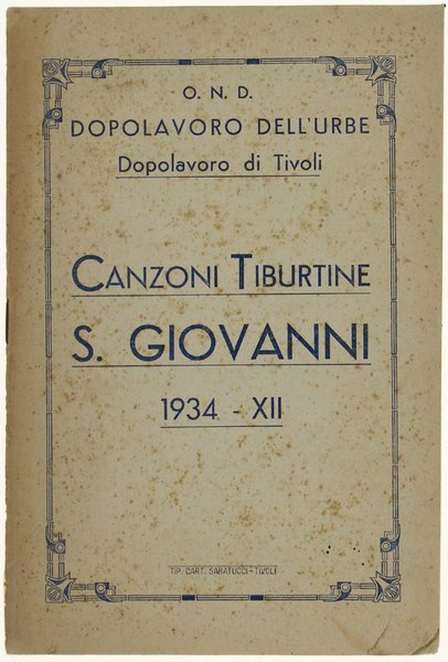 CANZONI TIBURTINE - S.GIOVANNI 1934-XII.