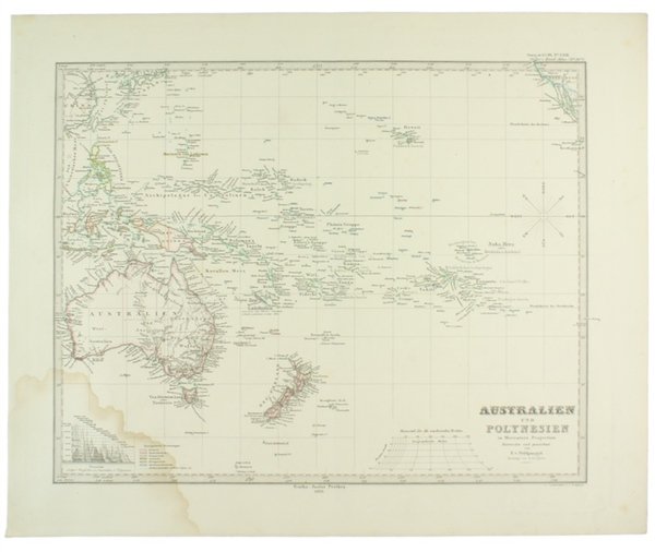 AUSTRALIEN UND POLYNESIEN IN ,ERCATORS PROJECTION. Entworfen u.gezeichnet von F.von …
