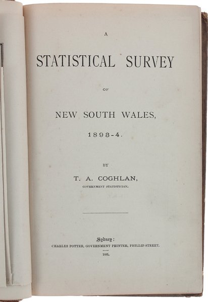 A STATISTICAL SURVEY OF NEW SOUTH WALES 1893-4. [Original Edition]