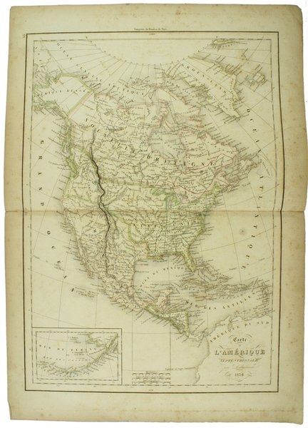 CARTE DE L'AMERIQUE SEPTENTRIONALE - 1838 couleurs