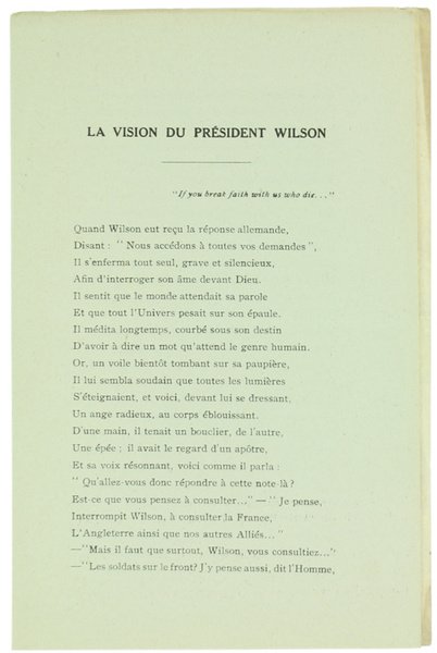 LA VISION DU PRESIDENT WILSON. New York, le 14 octobre …