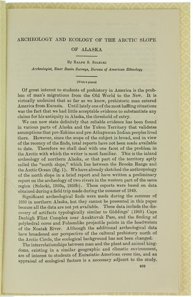 ARCHEOLOGY AND ECOLOGY OF THE ARTIC SLOPE OF ALASKA.