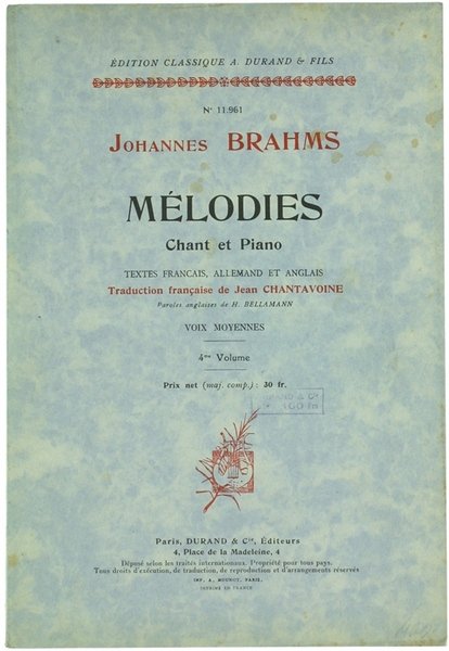 MELODIES Chant et Piano. Textes français, allemand et anglais. Voix …