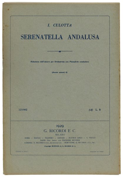 SERENATELLA ANDALUSA. Riduzione dell'Autore per orchestrina con Pianoforte Conduttore.