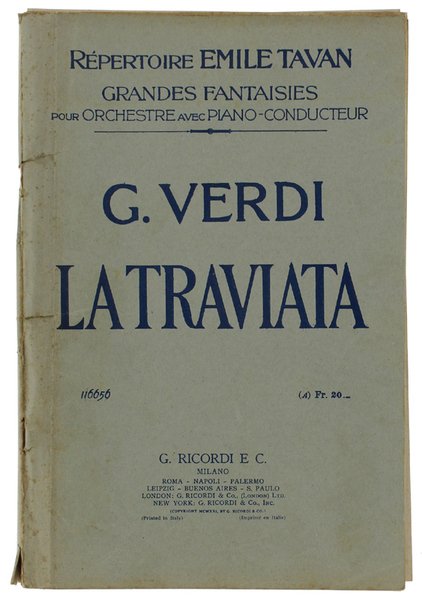 LA TRAVIATA. Répertoire Emile Tavan - Grandes Fantasies pour orchestre …