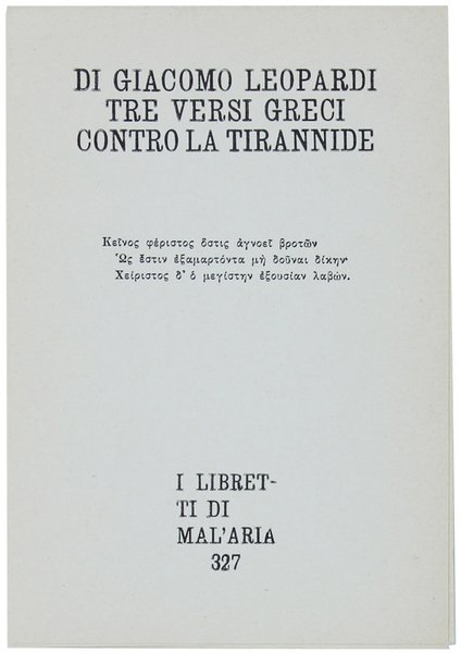 DI GIACOMO LEOPARDI TRE VERSI GRECI CONTRO LA TIRANNIDE. I …