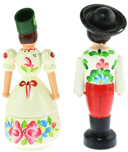 COPPIA DI PERSONAGGI IN COSTUME TRADIZONALE UNGHERESE - IN LEGNO …