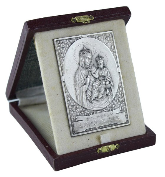 B.V.DELLA CONSOLATA: PLACCHETTA MEDAGLIA ARGENTONE IN ASTUCCIO DA VIAGGIO. | Immagine Gallery 8