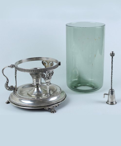 GRANDE PORTACANDELA CANDELABRO ARGENTO 800 + CRISTALLO