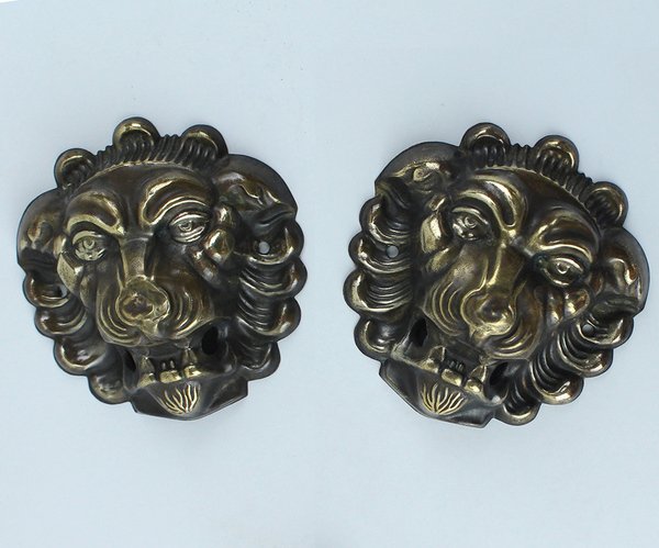 COPPIA DI TESTE DI LEONE PORTA-ANELLO IN OTTONE - VINTAGE