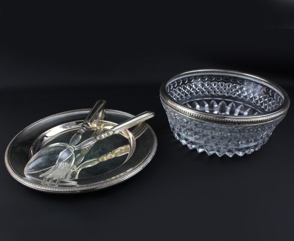 INSALATIERA VINTAGE ARGENTO 800/1000 E CRISTALLO NELLA SCATOLA ORIGINALE (tutto …