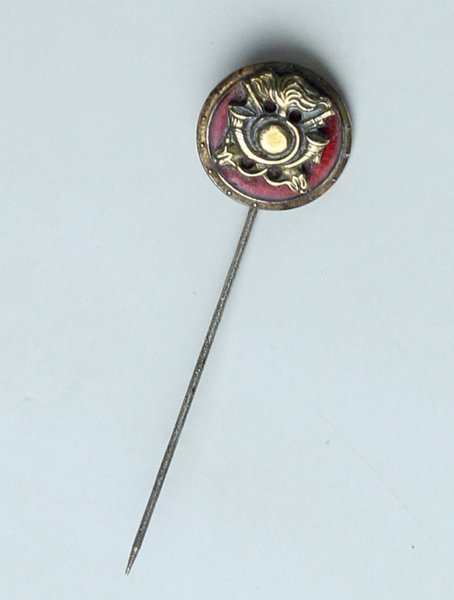 REGIO ESERCITO: BERSAGLIERI SPILLETTA VINTAGE METALLO DORATO E SMALTO ROSSO | Immagine Gallery 1