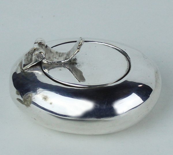 SCATOLETTA OVALE VINTAGE IN METALLO ARGENTATO CM 6x5x4