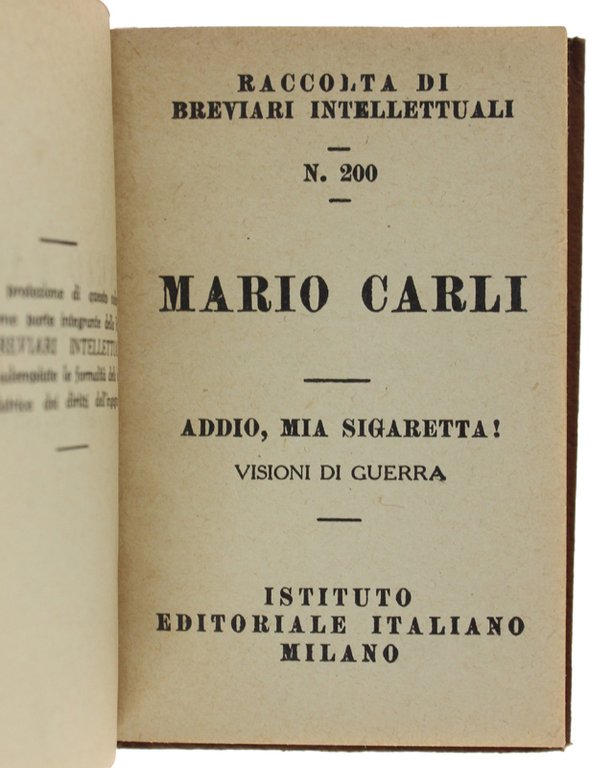 ADDIO, MIA SIGARETTA! Visioni di guerra. Raccolta di Breviari Intellettuali …