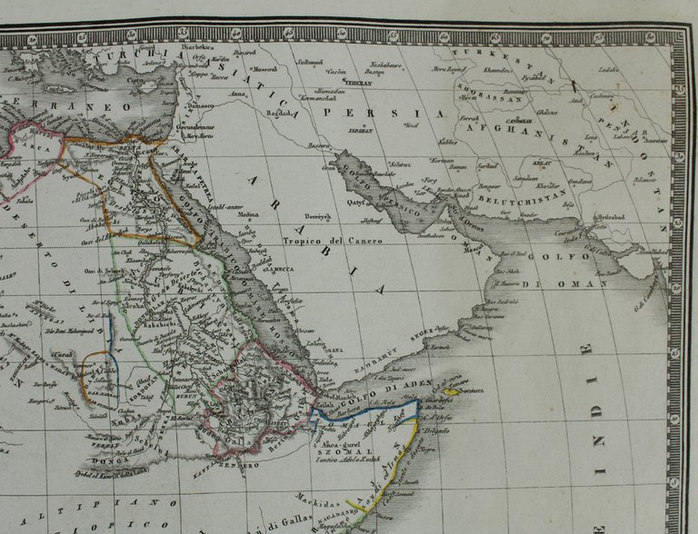 AFRICA. Carta geografica del 1832: incisione su rame, acquerellata