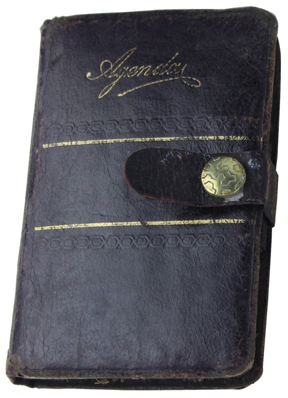 AGENDINA TASCABILE VINTAGE, IN PELLE COLOR MARRONE, MAI USATA