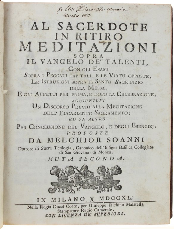 AL SACERDOTE IN RITIRO. MEDITAZIONI SOPRA IL VANGELO DE' TALENTI, …