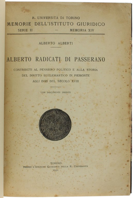 ALBERTO RADICATI DI PASSERANO. Contributi al pensiero politico e alla …
