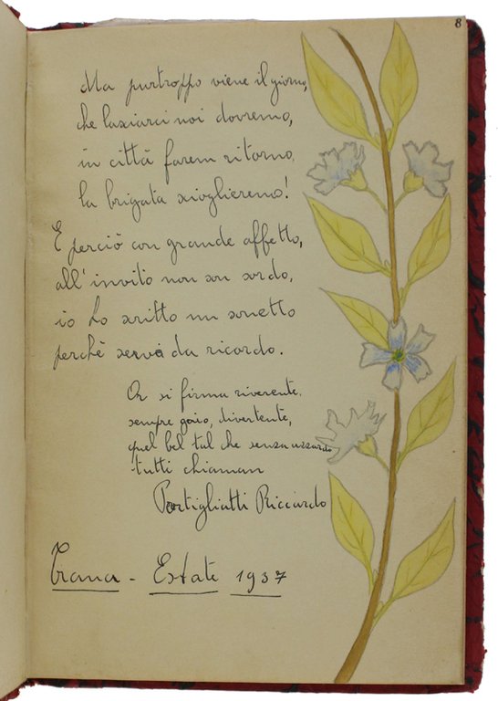 ALBUM RICORDO CON ACQUERELLI E DEDICHE MANOSCRITTE - 1935.