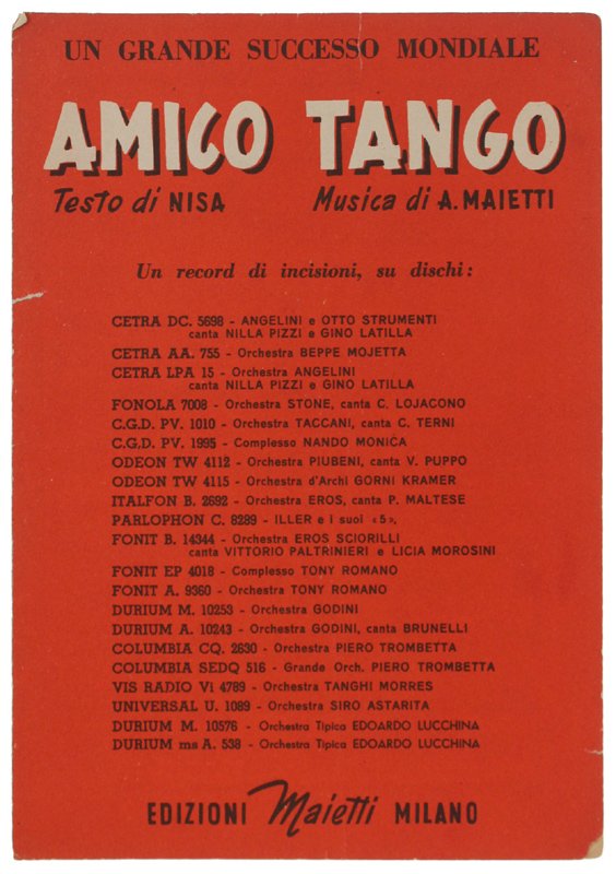 AMICO TANGO. Spartito x canto mandolino o fisarmonica