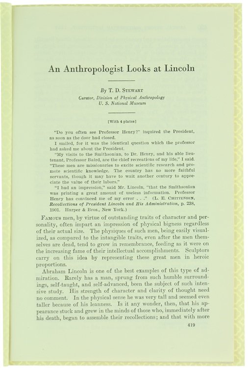 AN ANTHROPOLOGIST LOOK AT LINCOLN.