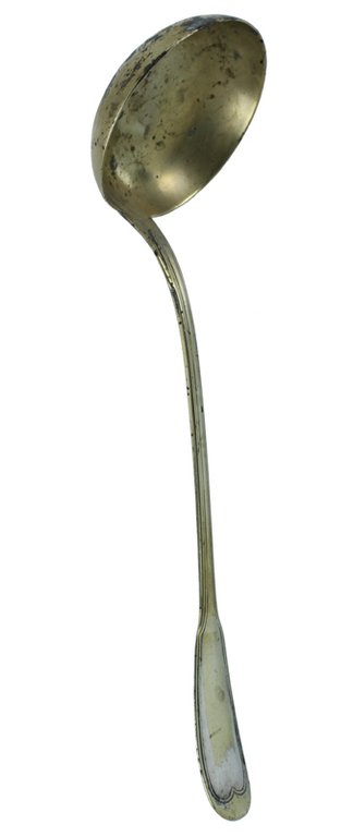 ANTICO MESTOLO ALPACCA dorata, inizio '900 cm 33.