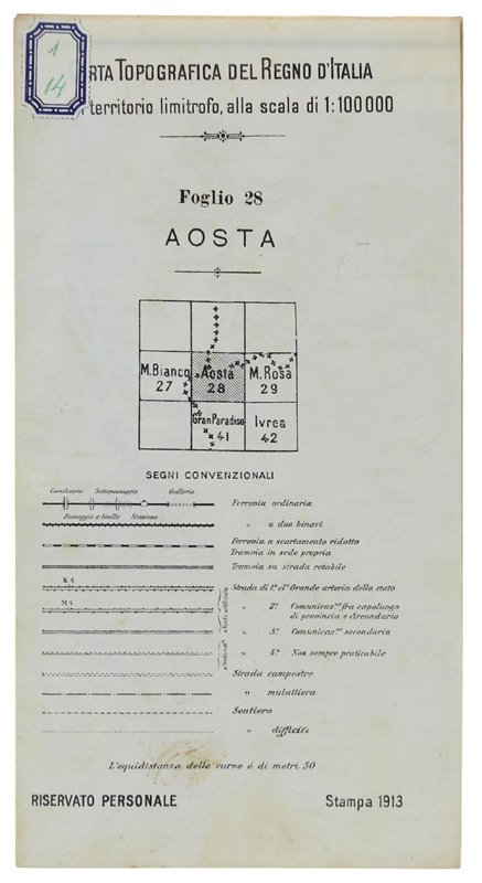 AOSTA. Foglio 28 della Carta Topografica del Regno d'Italia e …