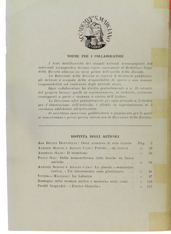 ARMI ANTICHE 1955 Anno II - n. 1-2. Bollettino dell'Accademia …