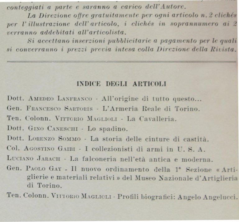 ARMI ANTICHE. Bollettino dell'Accademia di S. Marciano. Anno I - …