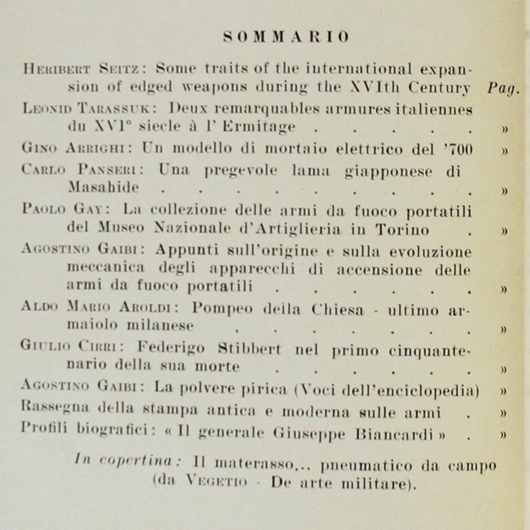 ARMI ANTICHE. Bollettino dell'Accademia di S. Marciano. Numero unico del …