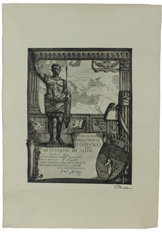 ATTESTATO DI LODE 2a CLASSE SCUOLA "FERRANTE APORTI" TORINO 1935-36 | Immagine principale