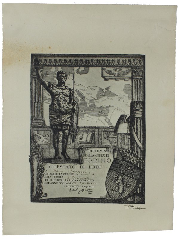 ATTESTATO DI LODE 5a CLASSE SCUOLA "FERRANTE APORTI" TORINO 1938-39 | Immagine principale