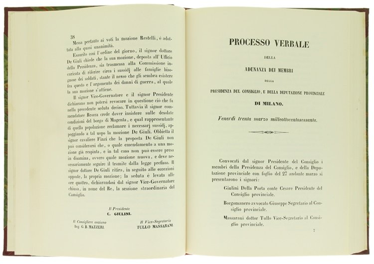 ATTI DEL CONSIGLIO PROVINCIALE DI MILANO 1860 (Ristampa anastatica).