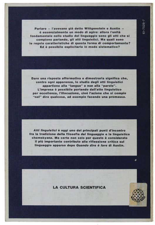 ATTI LINGUISTICI. Saggio di filosofia del linguaggio.
