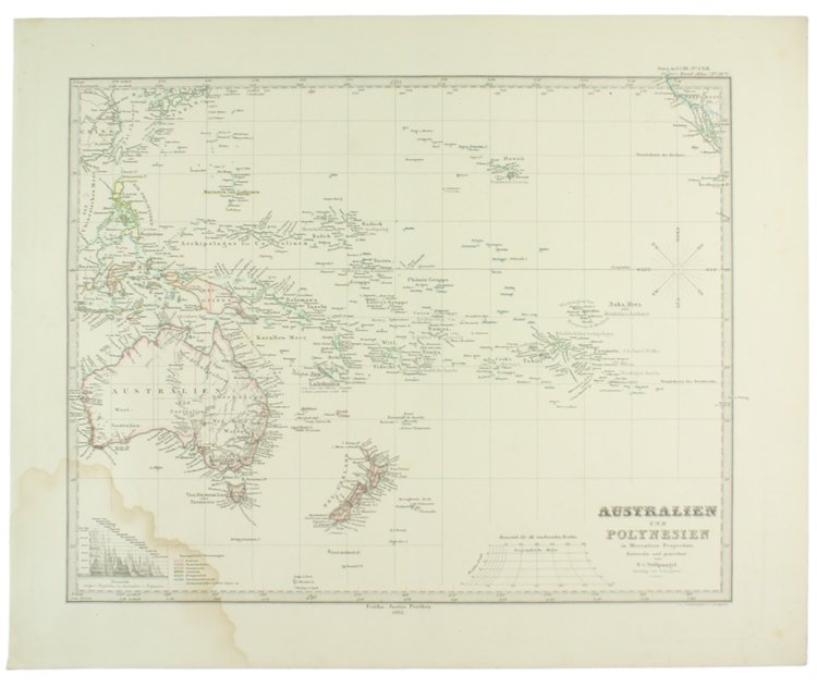 AUSTRALIEN UND POLYNESIEN IN ,ERCATORS PROJECTION. Entworfen u.gezeichnet von F.von …