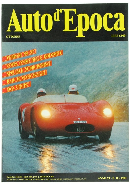 AUTO D'EPOCA. Anno VI - N. 10 - OTTOBRE 1989.