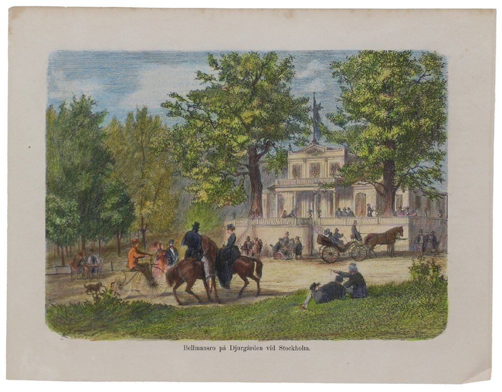 BELLMANSRO A DJURGARDEN VID STOCKHOLM (steel handcoloured engraving)
