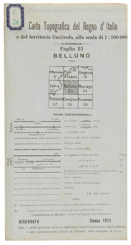 BELLUNO. Foglio 23 della Carta Topografica del Regno d'Italia e …