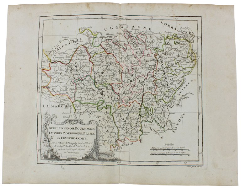BERRI, NIVERNOIS, BOURBONOIS, LYONOIS, BOURGOGNE, BRESSE, et FRANCE-COMTE. [carte originale …