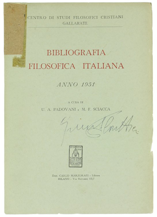BIBLIOGRAFIA FILOSOFICA ITALIANA - Anno 1951.
