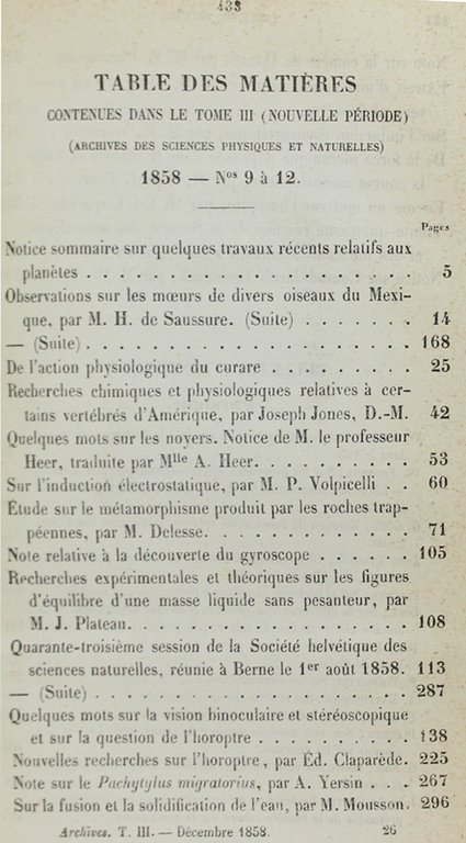 BIBLIOTHEQUE UNIVERSELLE - Revue Suisse et Etrangère. ARCHIVES DES SCIENCES …
