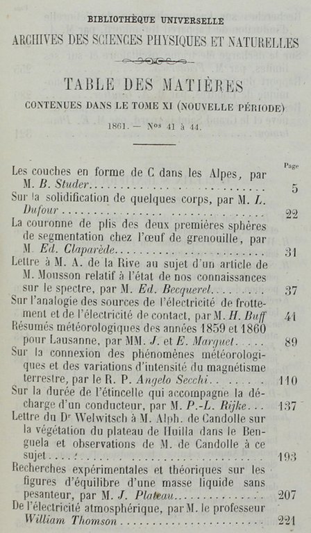 BIBLIOTHEQUE UNIVERSELLE - Revue Suisse et Etrangère. ARCHIVES DES SCIENCES …