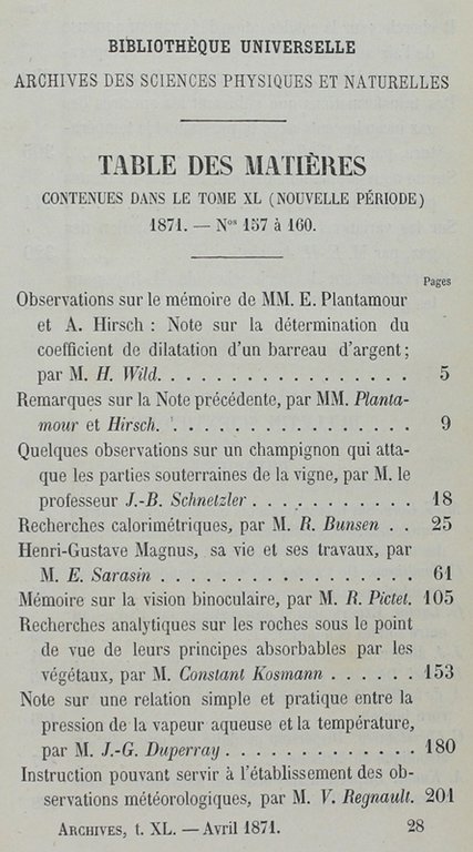 BIBLIOTHEQUE UNIVERSELLE ET REVUE SUISSE. ARCHIVES DES SCIENCES PHYSIQUES ET …