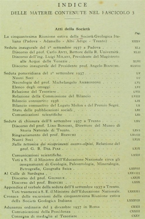 BOLLETTINO DELLA SOCIETA' GEOLOGICA ITALIANA. Volume LVI - 1937. Fasc. …