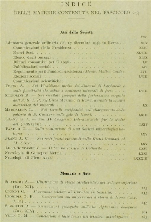 BOLLETTINO DELLA SOCIETA' GEOLOGICA ITALIANA. Volume LVIII - 1939. Fasc. …
